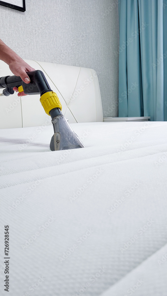 Mattress dry cleaning using a professional machine and chemicals. Dry