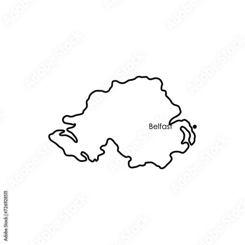 Northern island map outline with capital, map freehand drawing on white background