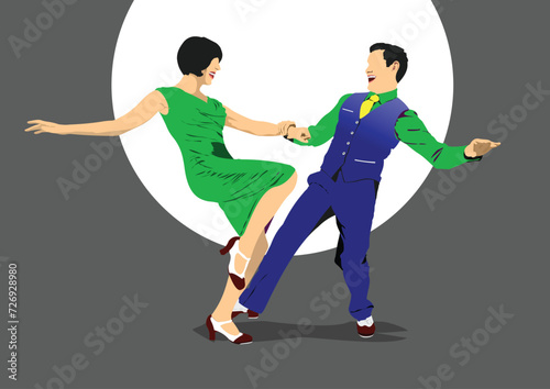 Lindy hop or rock-n-roll dance. Dance for rock-n-roll music. 3d vector hand drawn illustration