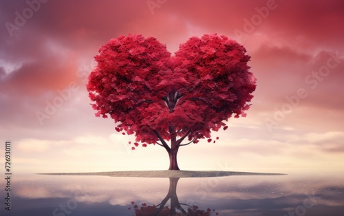 Tree in the shape of heart, valentines day background © tydeline