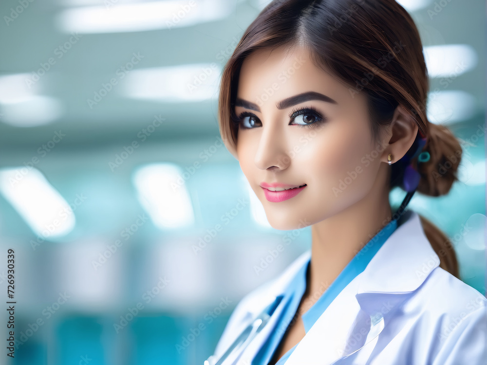 Fototapeta premium Girl dressed in a doctor's attire.