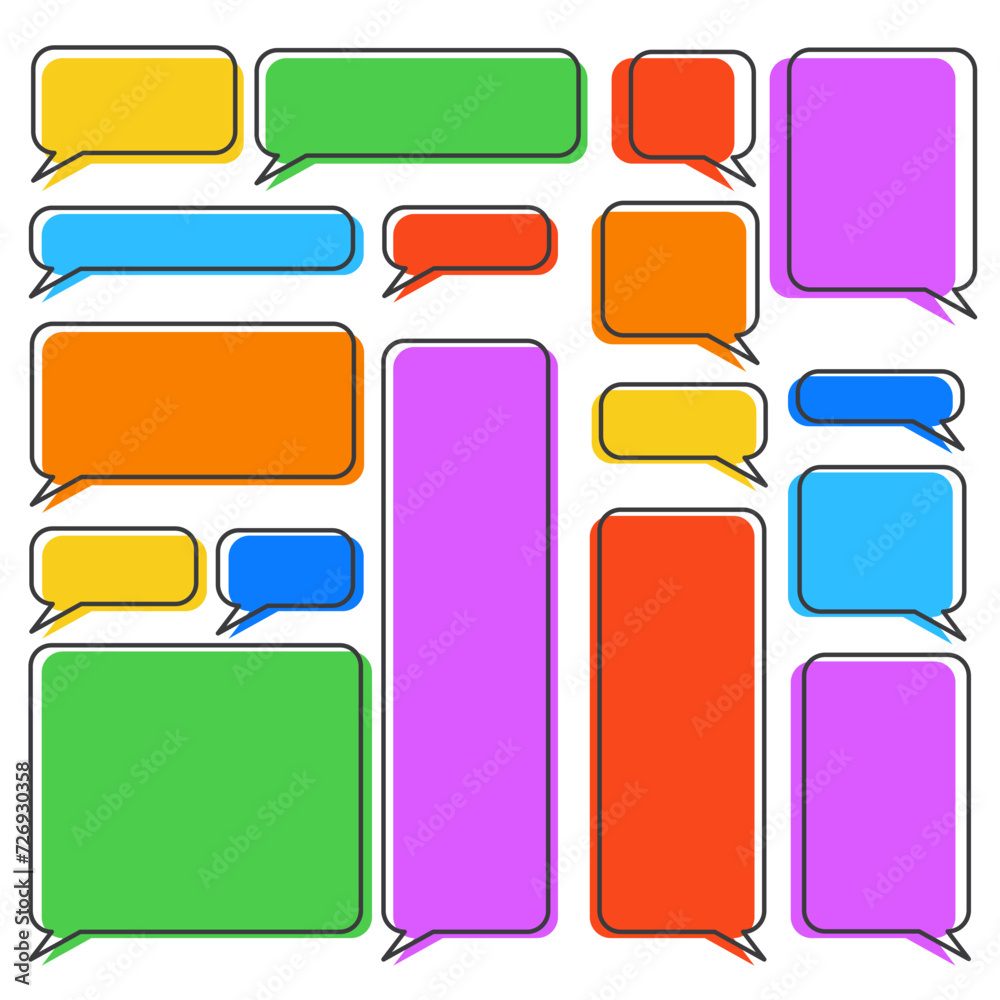 Set of different stylized shapes speech bubbles. Cartoon, comix, chatting, message boxes design. Set of different stylized shapes speech bubbles. Cartoon, comix, chatting, message boxes design.