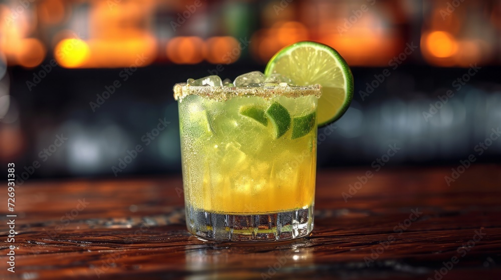 Lemon Caipirinha on a wooden counter - Dark background Lemon Caipirinha on a wooden counter - Dark background
