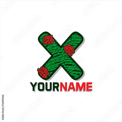 Letter X with floral ornament. Vector template for your application or corporate identity.