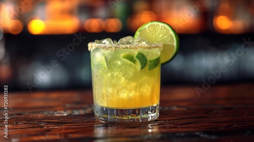 Lemon Caipirinha on a wooden counter - Dark background 