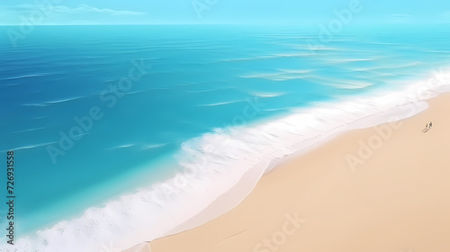 Aerial view of beautiful beach, simple, calm composition in clear blue