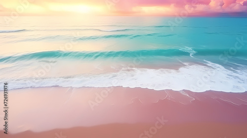 Aerial view of beautiful beach, simple, calm composition in clear blue