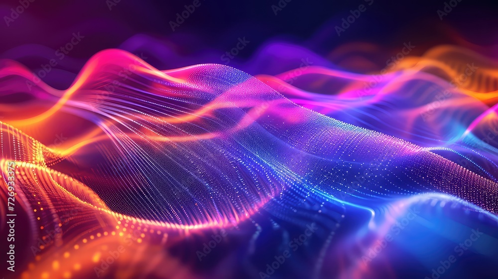 Full Color Computer Technology Concept with Abstract Wave Graph Background, Generative Ai