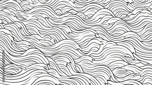 Black and White Drawing of Crashing Ocean Waves