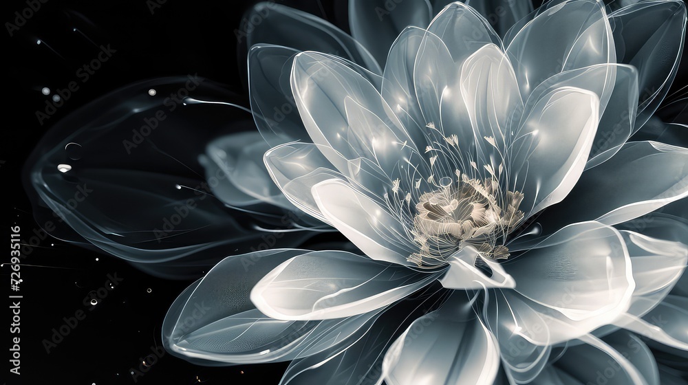 White Flower Design on Black Background, Generative AI White Flower Design on Black Background, Generative AI