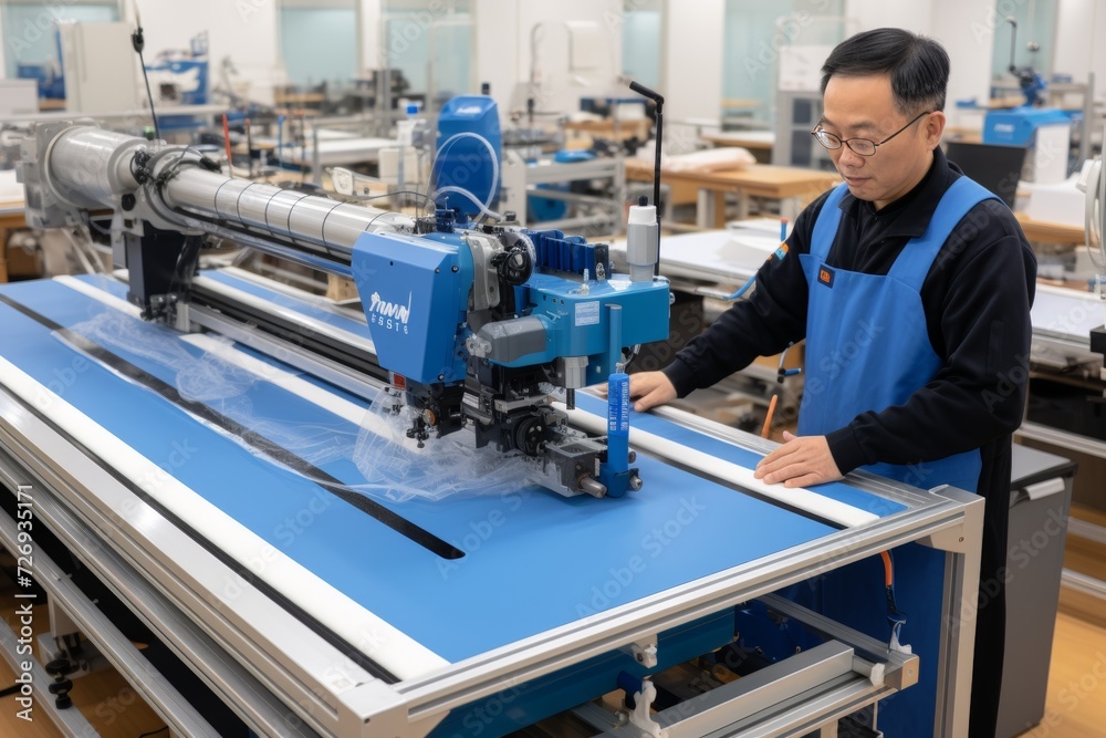 Modern engineer developing advanced photovoltaic solar panel with cutting-edge machine Modern engineer developing advanced photovoltaic solar panel with cutting-edge machine
