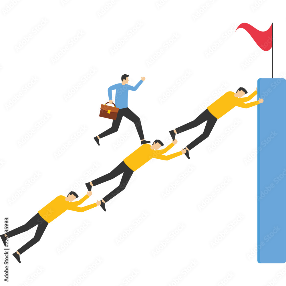 Leaders use teammates as ladders to success, Vector illustration in flat style

