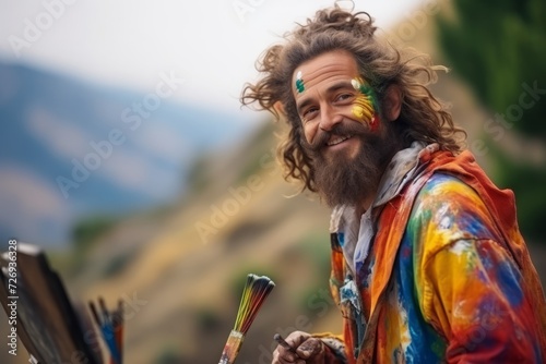 Portrait of an artist with paintbrush and palette in his hands