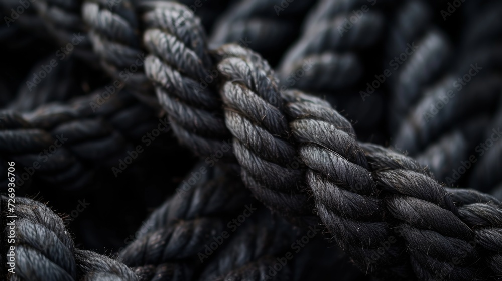 Black rope. Closeup of old thick nautical ropes. Heavy strong ropes background. Black rope. Closeup of old thick nautical ropes. Heavy strong ropes background.