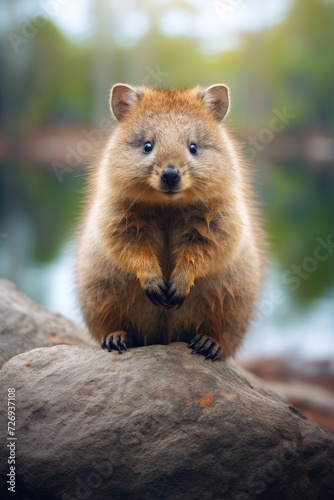 cute quokka sitting on a rock