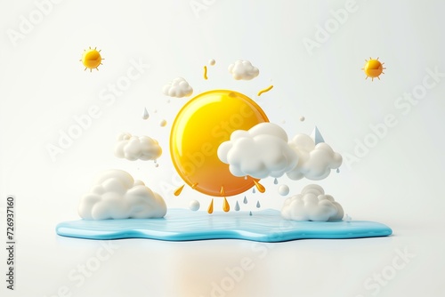 3d sun and clouds weather prediction concept isolated on white