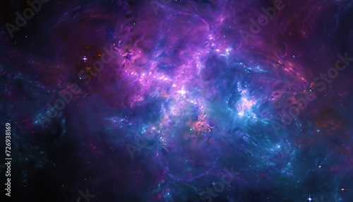 Space background. Colorful fractal blue and violet nebula with star field. 3D rendering