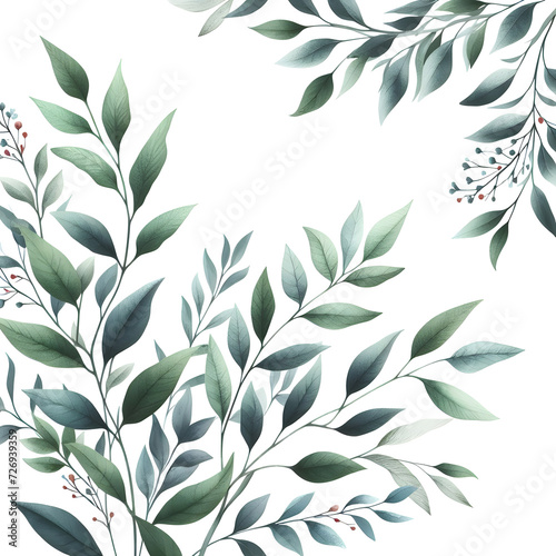 Green and blush tropical leaves on white background. Watercolor hand painted seamless border. Floral tropic illustration. Jungle foliage pattern.