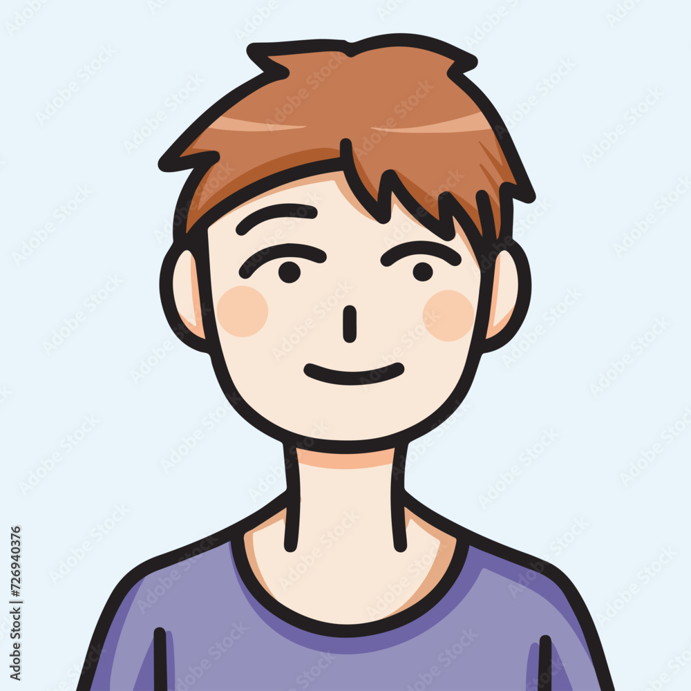 Cute chibi korean japanese simple character styled vector illustration avatar isolated on square background template. Young looking smiling man with simple clothes and light brown colored hair. Cute chibi korean japanese simple character styled vector illustration avatar isolated on square background template. Young looking smiling man with simple clothes and light brown colored hair.