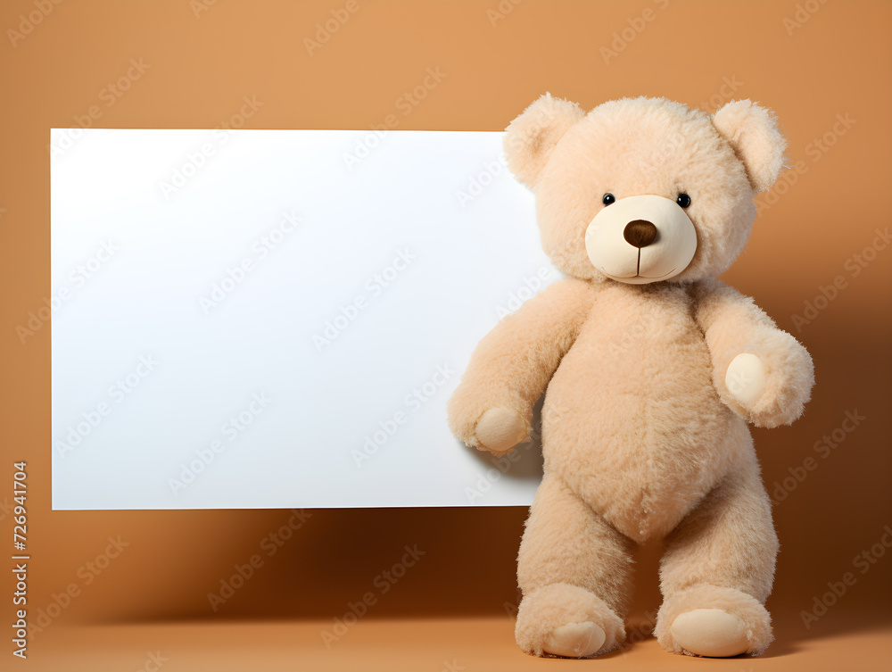Fluffy brown teddy bear with a blank sign with space for copy,Generative Ai Fluffy brown teddy bear with a blank sign with space for copy,Generative Ai