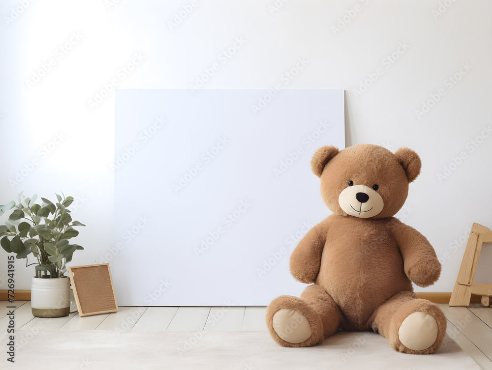 Fluffy brown teddy bear with a blank sign with space for copy,Generative Ai Fluffy brown teddy bear with a blank sign with space for copy,Generative Ai