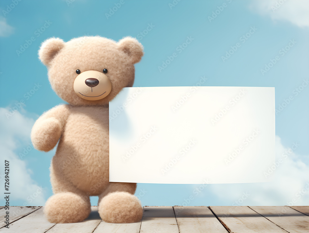 Fluffy brown teddy bear with a blank sign with space for copy,Generative Ai Fluffy brown teddy bear with a blank sign with space for copy,Generative Ai