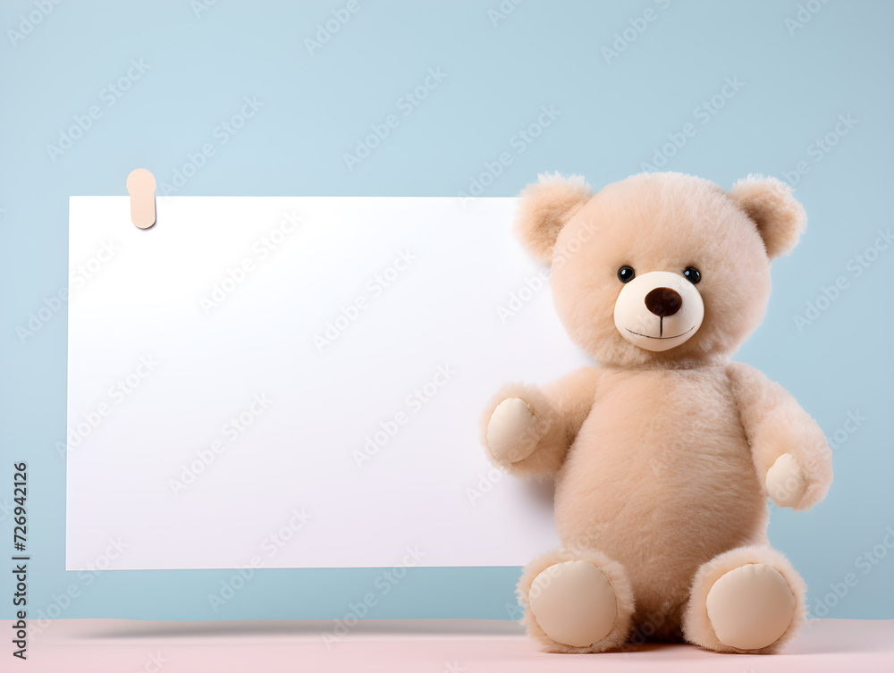 Fluffy brown teddy bear with a blank sign with space for copy,Generative Ai Fluffy brown teddy bear with a blank sign with space for copy,Generative Ai