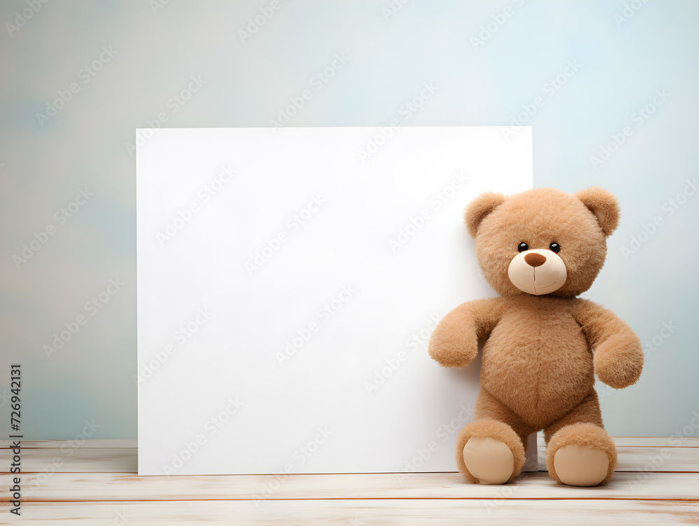 Fluffy brown teddy bear with a blank sign with space for copy,Generative Ai Fluffy brown teddy bear with a blank sign with space for copy,Generative Ai