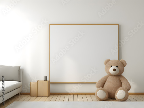 Fluffy brown teddy bear with  a blank sign with space for copy,Generative Ai © aphichato