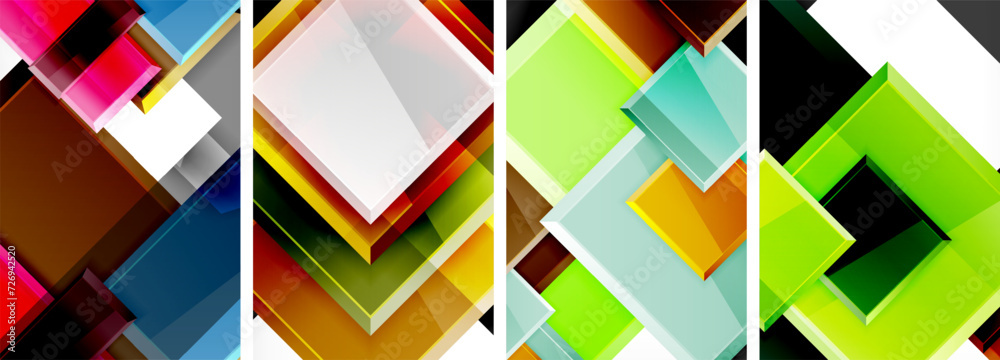 Color glass glossy square composition poster set for wallpaper, business card, cover, poster, banner, brochure, header, website