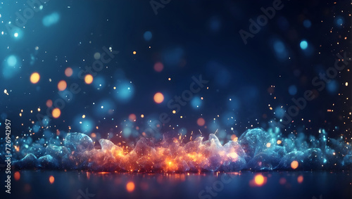 Fire sparkles glow in dark blue stars elegance background