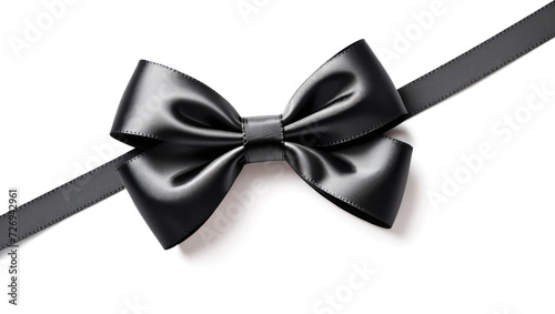 Elegant black bow tie isolated on white, perfectly tied, showcasing glossy texture and fine details, ideal for formal events, must-have accessory for polished look