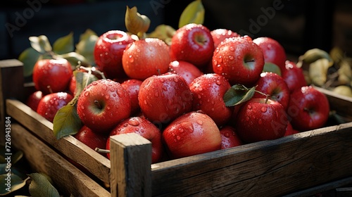 Wooden Crate Filled With Plentiful Red Apples