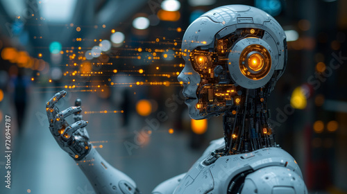 AI robot as a virtual assistant interacting using spatial computing technology.