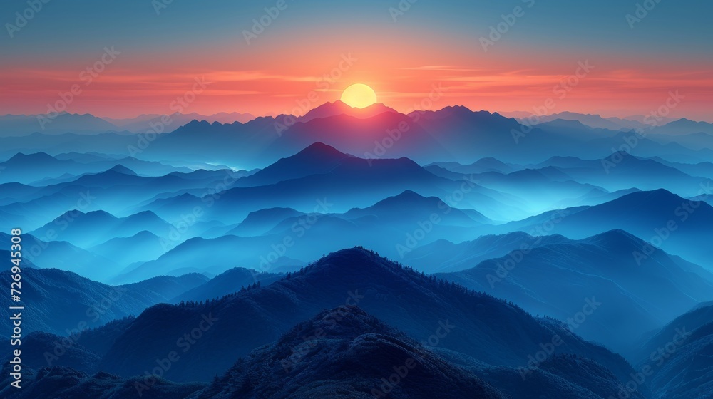Mountain landscape. Sunrise over the mountains. Sunrise over the mountains. - Generative AI