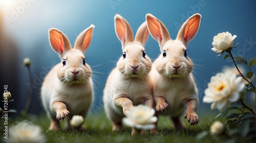 cute bunny family running on flower field © Pradeep leo