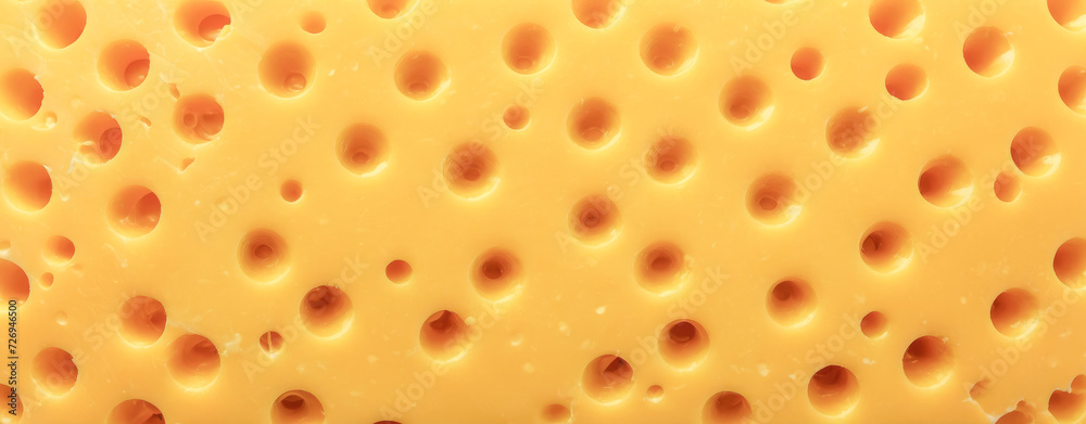 texture of Swiss cheese in detail. yellow surface is punctuated by characteristic holes, offering visual delight that speaks to quality and taste, ideal for culinary content and food photo texture of Swiss cheese in detail. yellow surface is punctuated by characteristic holes, offering visual delight that speaks to quality and taste, ideal for culinary content and food photo