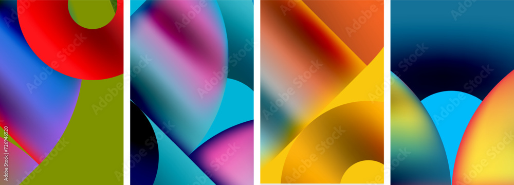 Set of colorful posters with round geometric elements and circles. Vector illustration For Wallpaper, Banner, Background, Card, Book Illustration