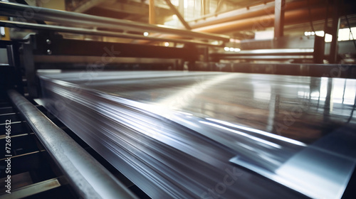 Large aluminum coils. Modern aluminum production machine  business concept and industrial concept. Selective focus. Close-up.