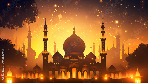 Vector of Eid Al Adha Mubarak for the celebration of Mosque, generative ai