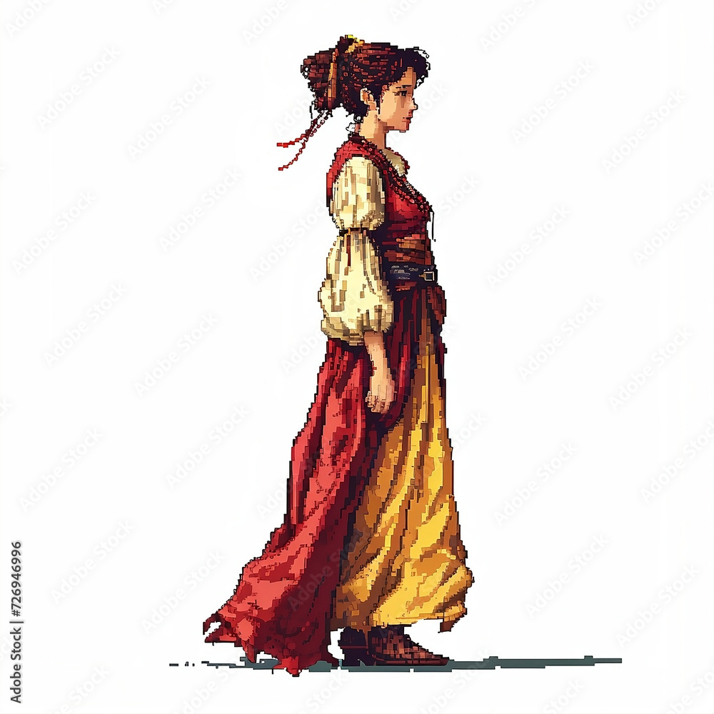 pixel art woman in red dress