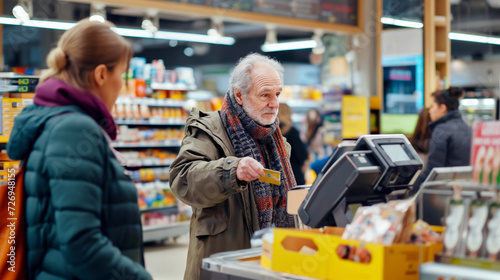 Senior Man Using Contactless Payment at Store Checkout 