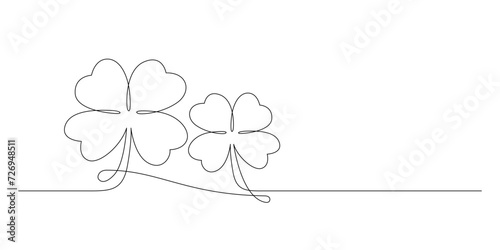 st patrick's day. line art clover vector sketch. outline shamrock. One continuous line drawing background, banner, illustration, simple design. Border frame isolated on transparent background.