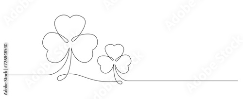 st patrick's day. line art clover vector sketch. outline shamrock. One continuous line drawing background, banner, illustration, simple design. Border frame isolated on transparent background.