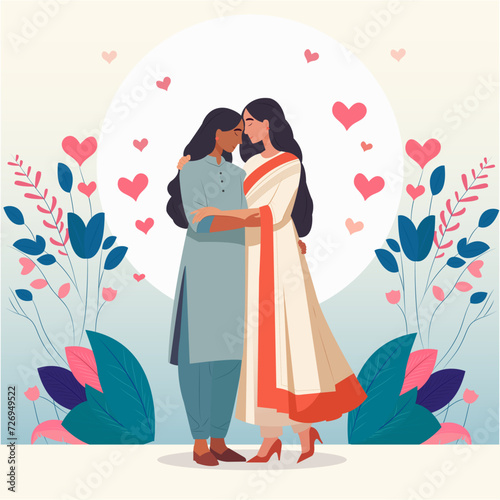Indian lesbian couple in love hugging