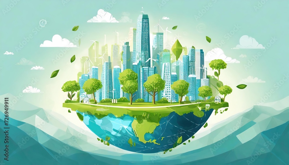 Ecology concept with green city on earth, World environment and sustainable development concept.ai generated
