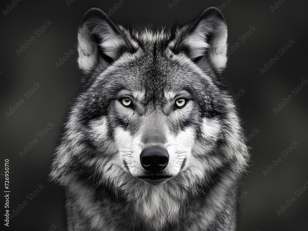 a black and white photo of a wolf