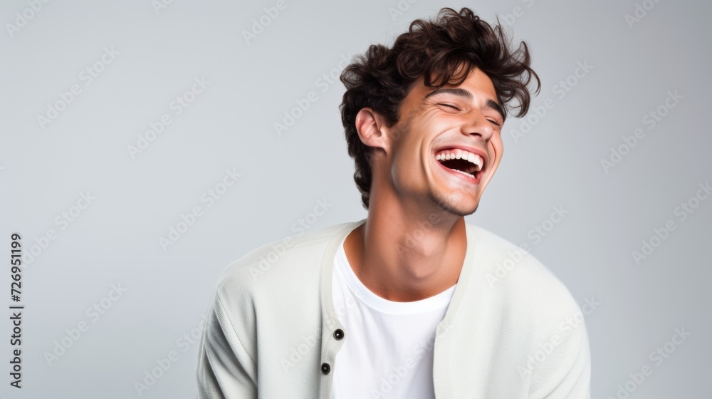 Joyful young man laughing in casual style Joyful young man laughing in casual style