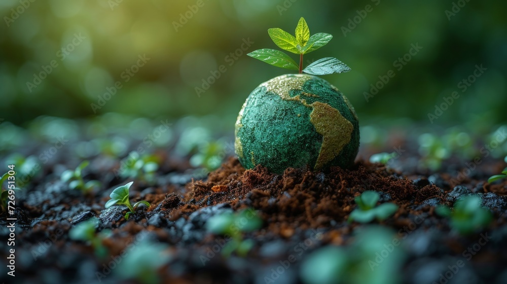 Green sprout growing out of an egg in the soil. Earth day concept. - Generative AI Green sprout growing out of an egg in the soil. Earth day concept. - Generative AI