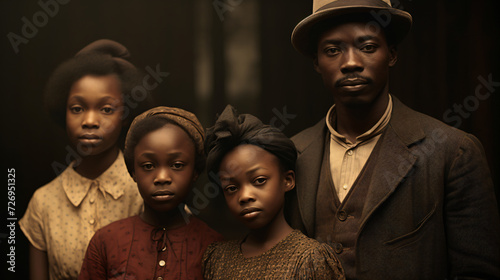 emotionally evocative representation of a melancholic family depicted in a vintage style. Generative AI